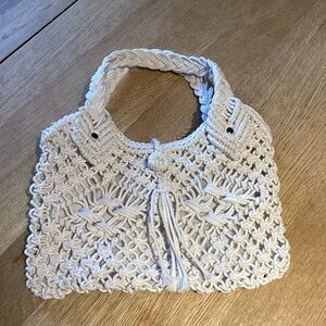 EUC Boho Macrame Purse Bag White Woven Rope Handbag Vacation Summer Cruise